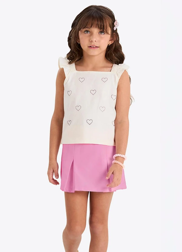 Rovi Kids - Conjunto Menina Verão com Shorts Saia Bege