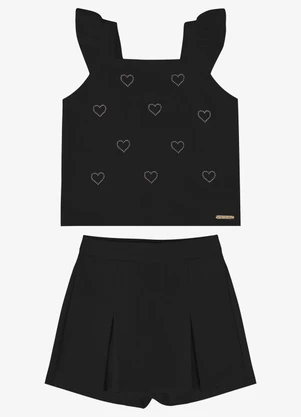 Rovi Kids - Conjunto Menina Verão com Shorts Saia Preto - ROVI KIDS