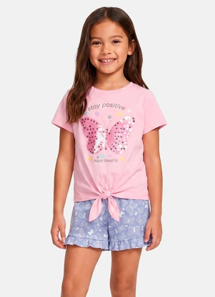 Laluna - Conjunto Menina Verão Stay Positive Pink - LALUNA