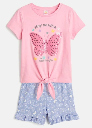 Laluna - Conjunto Menina Verão Stay Positive Pink - LALUNA