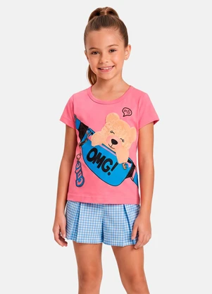 Laluna - Conjunto Menina Verão Urso Smile Rosa - LALUNA