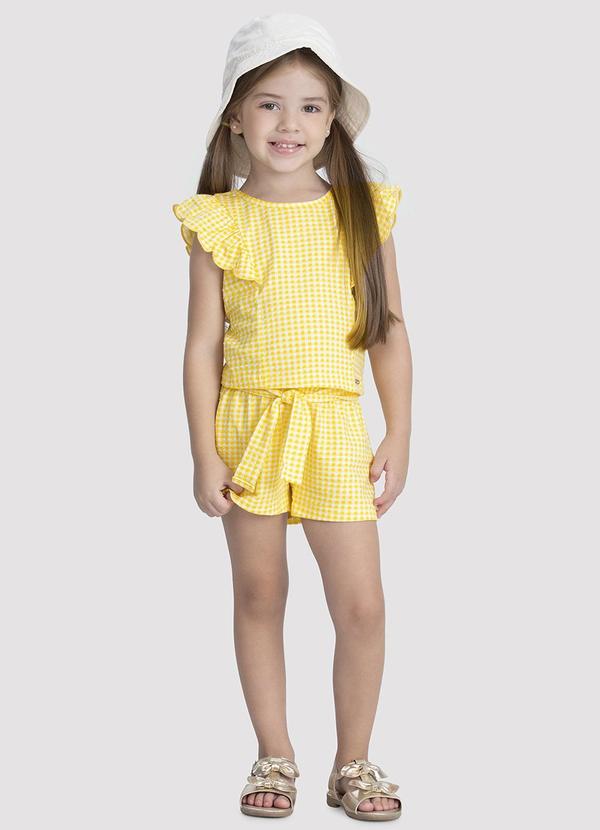 Alakazoo - Conjunto Menina Xadrez com Textura Amarelo 1