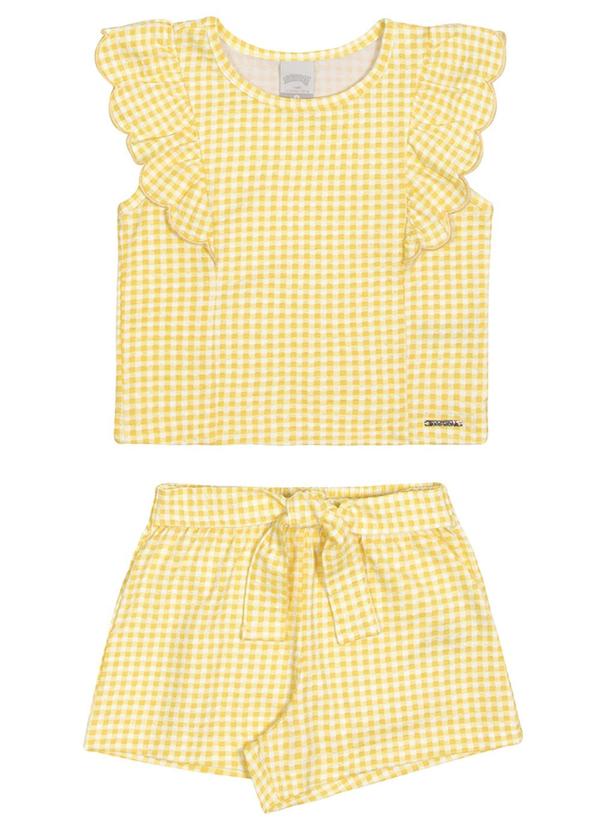 Alakazoo - Conjunto Menina Xadrez com Textura Amarelo 2