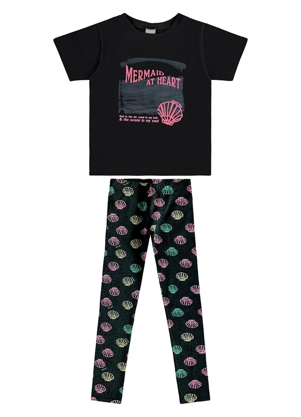Malwee Kids - Conjunto Mermaid com Glitter Preto