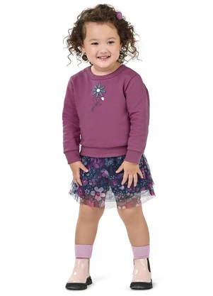 Elian - Conjunto Moletom e Saia Tule Floral Roxo - ELIAN