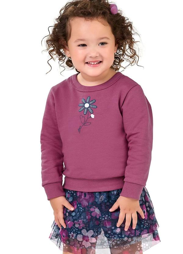Elian - Conjunto Moletom e Saia Tule Floral Roxo