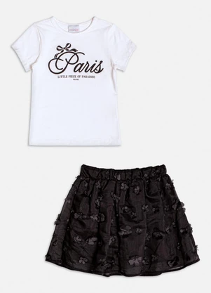 Momi - Conjunto Off Manga Curta com Flores 3d Branco - MOMI