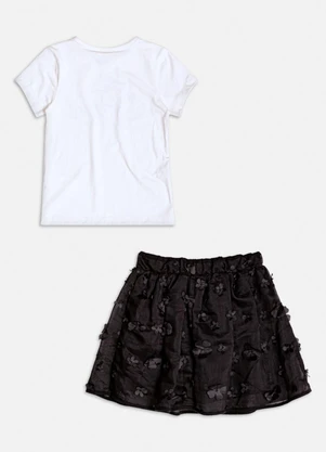 Momi - Conjunto Off Manga Curta com Flores 3d Branco - MOMI