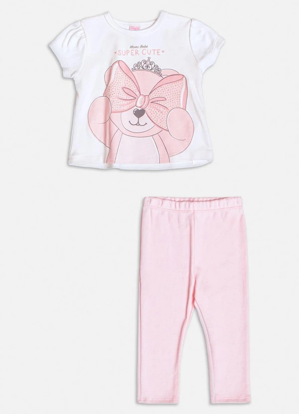 Momi - Conjunto Off Manga Curta de Ursinho Branco 1