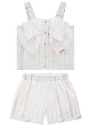 Carinhoso - Conjunto Off White Clochard em Lurex Menina - CARINHOSO