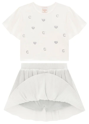 Carinhoso - Conjunto Off White Corações Plissado Menina - CARINHOSO