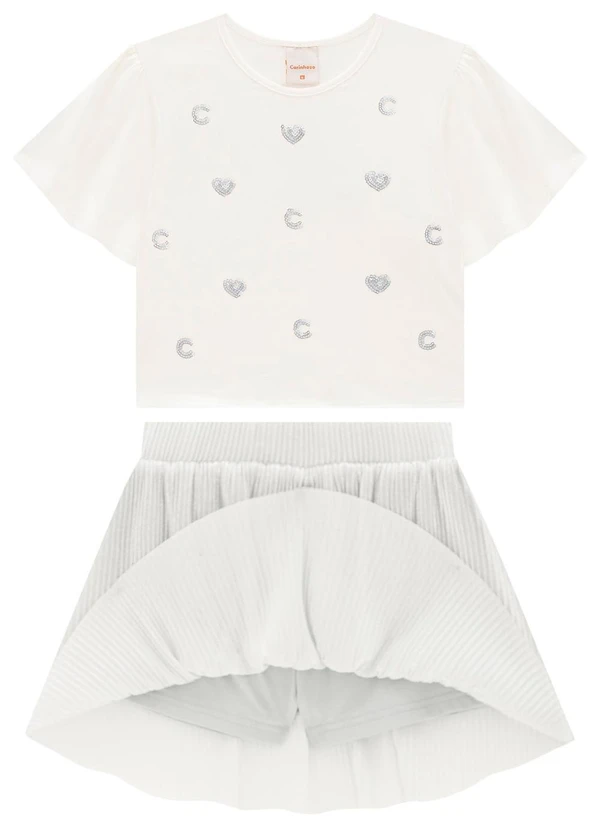 Carinhoso - Conjunto Off White Corações Plissado Menina 2