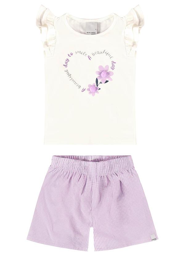 Malwee Kids - Conjunto Off White Flores com Pompom Menina