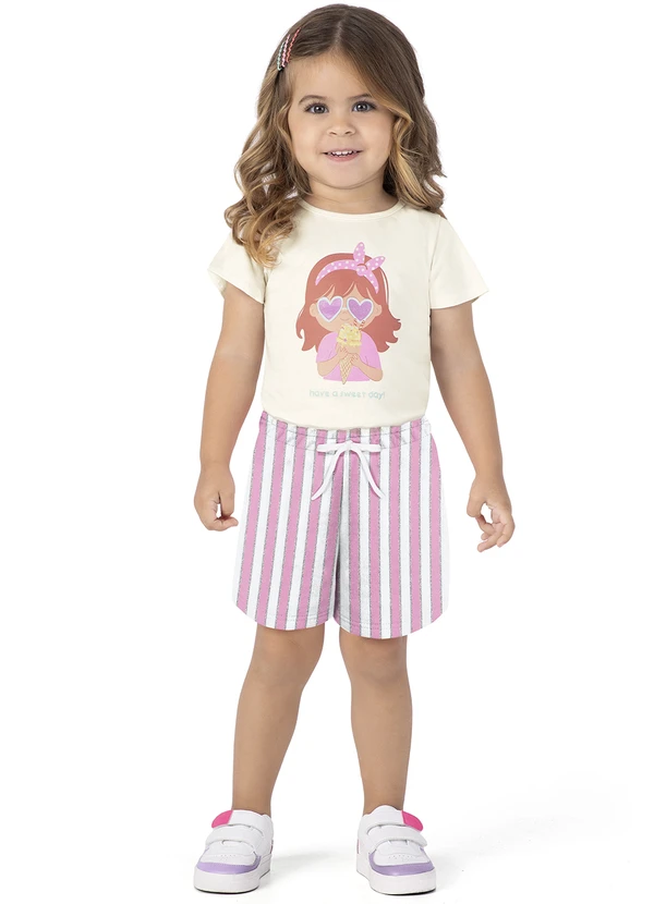 Malwee Kids - Conjunto Off White Have a Sweet Day Listrado