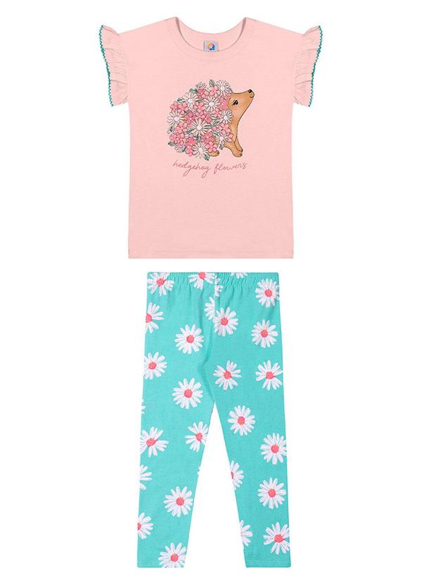 Alenice - Conjunto Ouriço Floral Menina Rosa