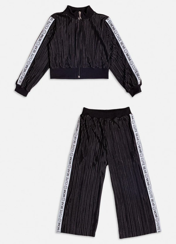 Momi - Conjunto Pantalona Plissado com Cadarço Preto