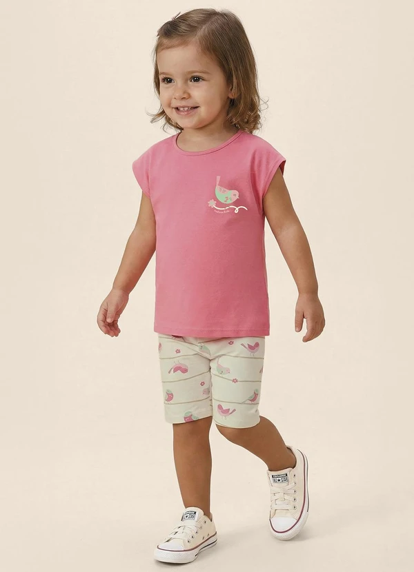 Malwee Kids - Conjunto Passarinhos com Glitter Rosa