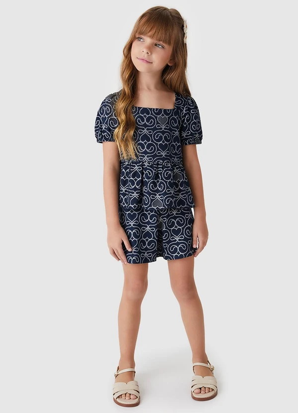 Carinhoso - Conjunto Peplum Corações Menina Azul Marinho