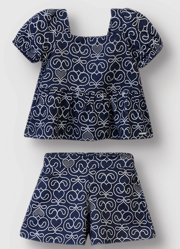 Carinhoso - Conjunto Peplum Corações Menina Azul Marinho 2