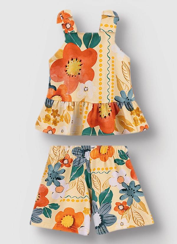 Carinhoso - Conjunto Peplum Floral Menina Amarelo