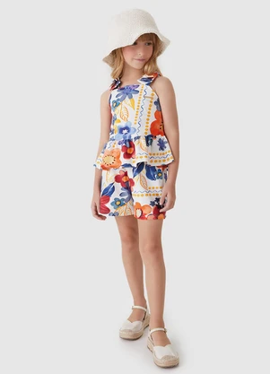 Carinhoso - Conjunto Peplum Floral Menina Azul - CARINHOSO