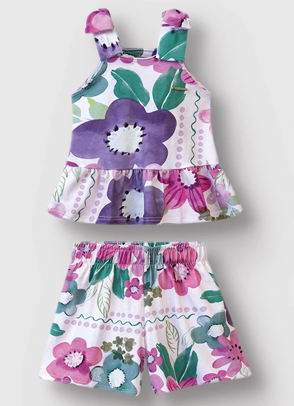 Carinhoso - Conjunto Peplum Floral Menina Lilás