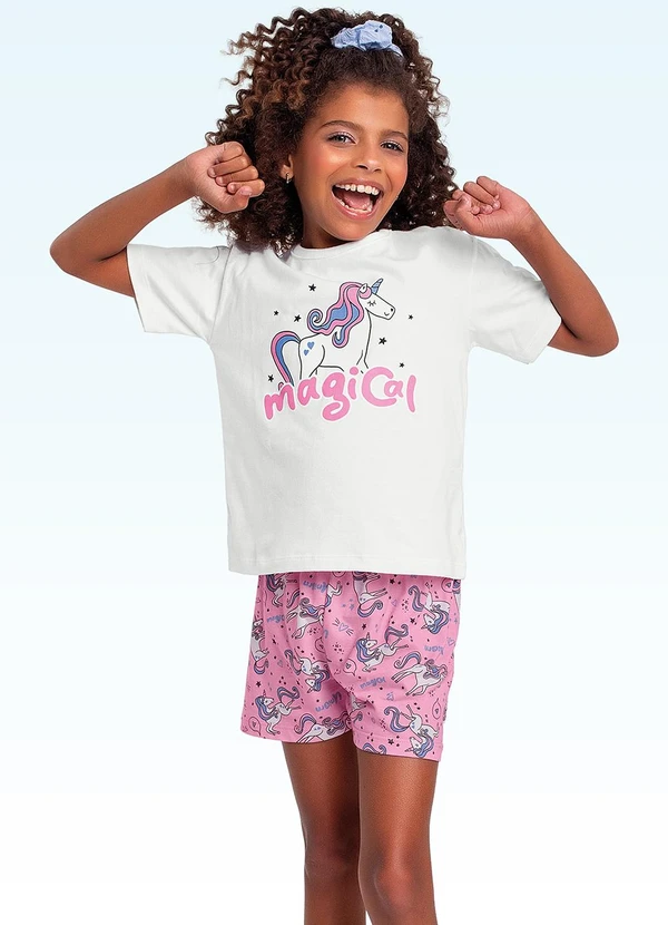 Fakini Kids - Conjunto Pijama Blusa e Shorts Branco