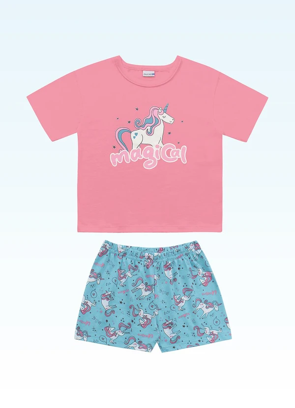 Fakini Kids - Conjunto Pijama Blusa e Shorts Rosa