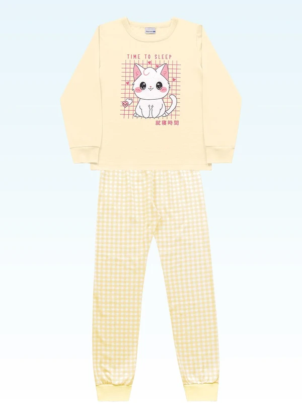 Fakini Kids - Conjunto Pijama Blusa M/Longa/Calça Amarelo