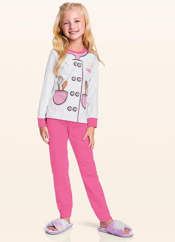 Fakini Kids - Conjunto Pijama Blusa M/Longa/Calça Branco