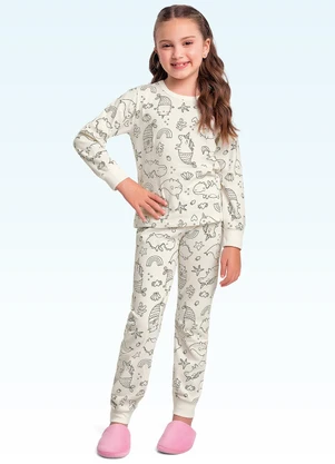 Fakini Kids - Conjunto Pijama Blusa M/Longa/Calça Branco - FAKINI KIDS