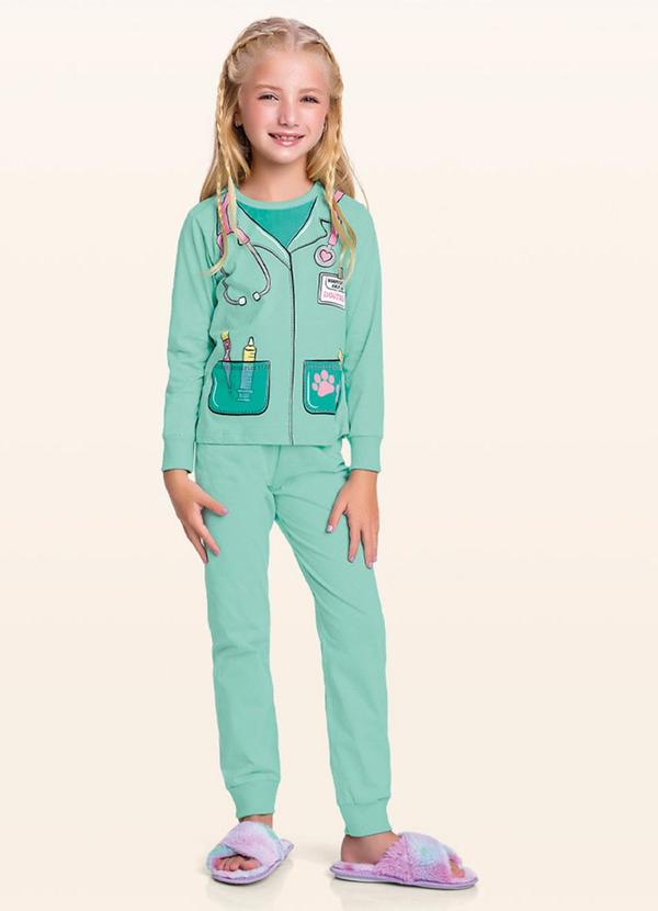 Fakini Kids - Conjunto Pijama Blusa M/Longa/Calça Verde