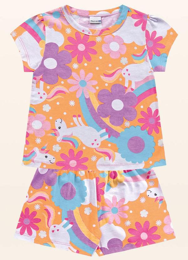Fakini Kids - Conjunto Pijama Blusa/Short Laranja
