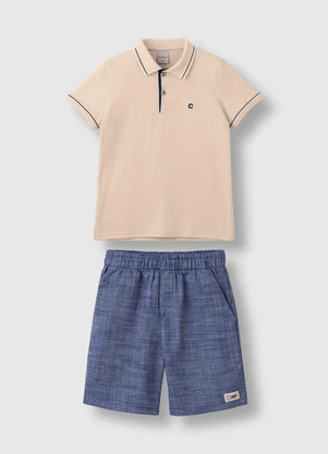 Carinhoso - Conjunto Polo com Bordado Bege - CARINHOSO