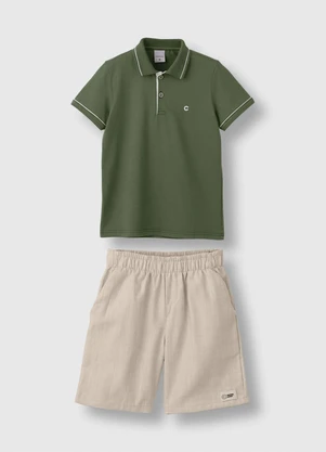 Carinhoso - Conjunto Polo com Bordado Verde Militar - CARINHOSO