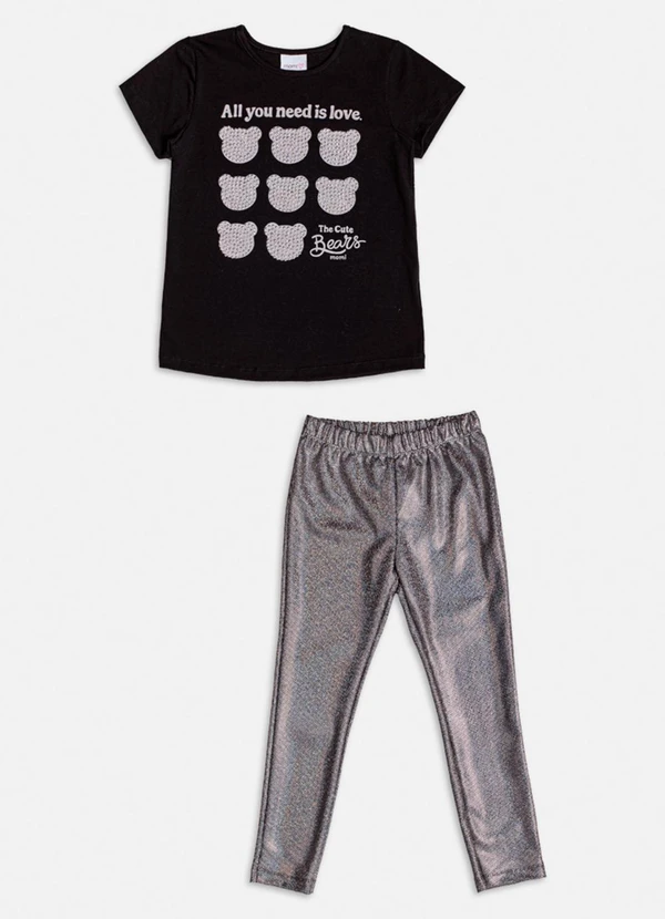 Momi - Conjunto Prata com Strass e Brilho Preto