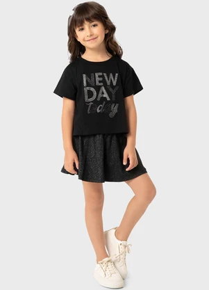 Carinhoso - Conjunto Preta New Day Today com Glitter Menina - CARINHOSO