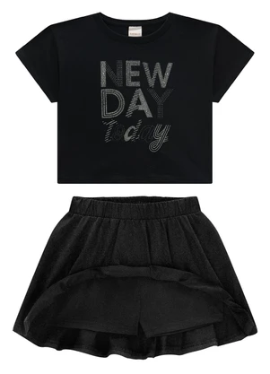 Carinhoso - Conjunto Preta New Day Today com Glitter Menina - CARINHOSO