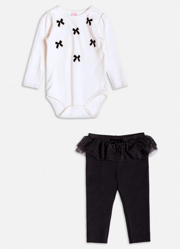 Momi - Conjunto Preto com Laços e Tule Branco
