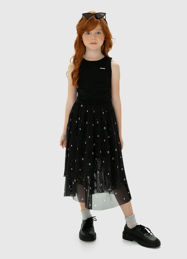 Carinhoso - Conjunto Preto Corações em Tule Menina