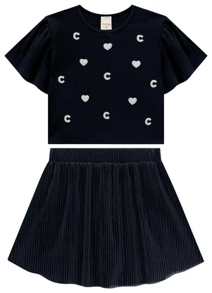 Carinhoso - Conjunto Preto Corações Plissado Menina - CARINHOSO