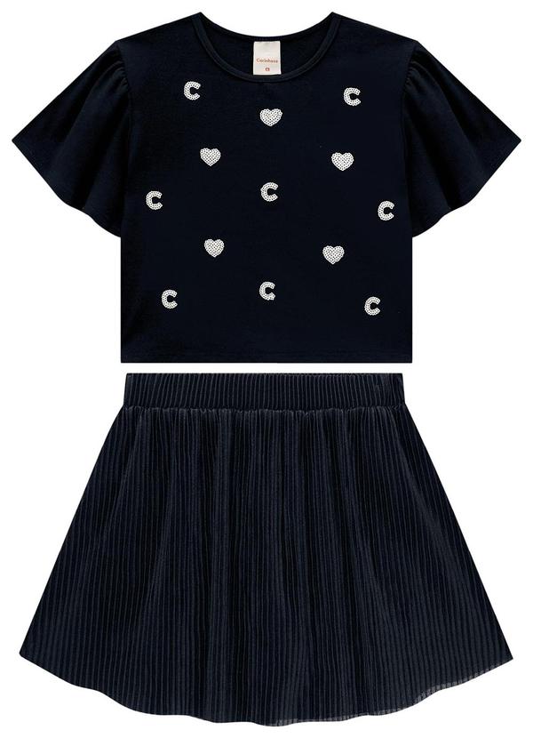 Carinhoso - Conjunto Preto Corações Plissado Menina
