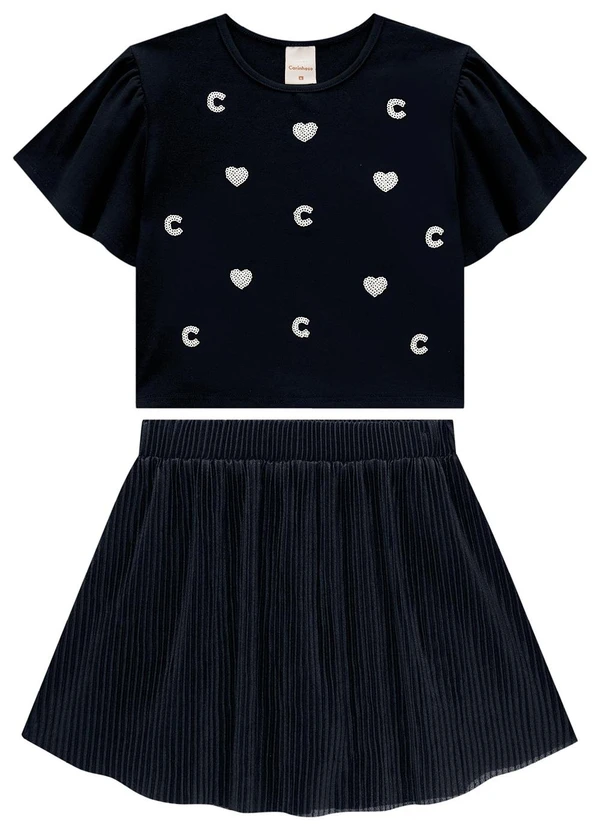 Carinhoso - Conjunto Preto Corações Plissado Menina