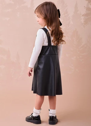 Momi - Conjunto Preto Fake Leather Branco - MOMI