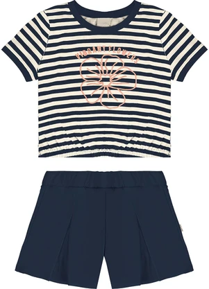 Malwee Kids - Conjunto Preto Listrado com Flor - MALWEE KIDS