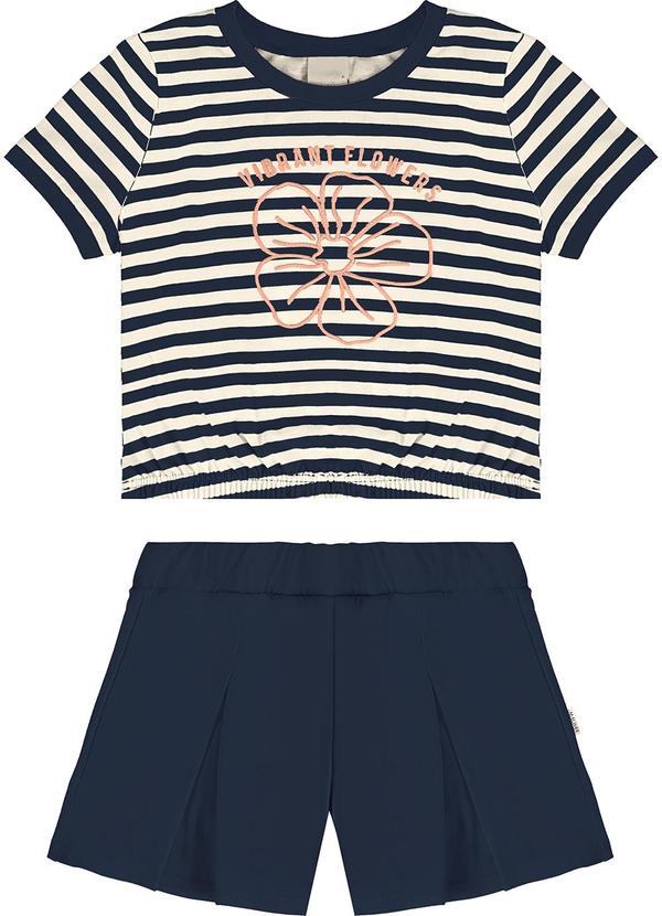 Malwee Kids - Conjunto Preto Listrado com Flor