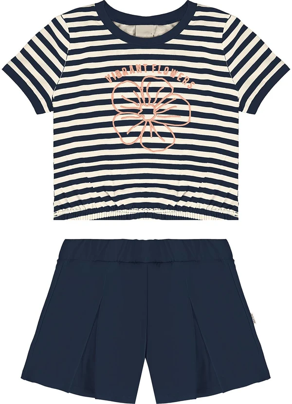 Malwee Kids - Conjunto Preto Listrado com Flor
