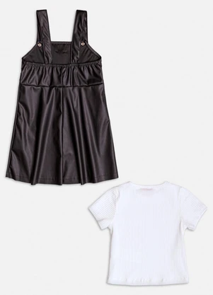 Momi - Conjunto Preto Manga Curta Fake Leather Branco - MOMI