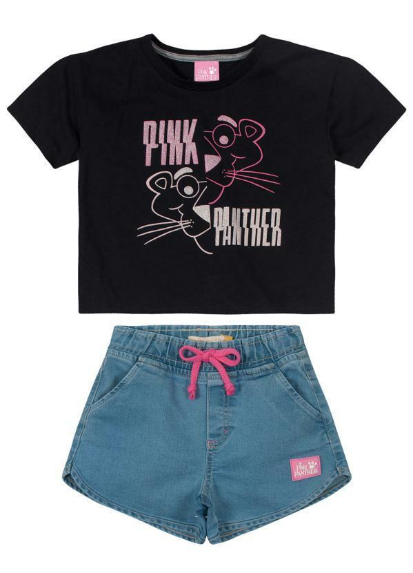 Carinhoso - Conjunto Preto Pink Panther Menina