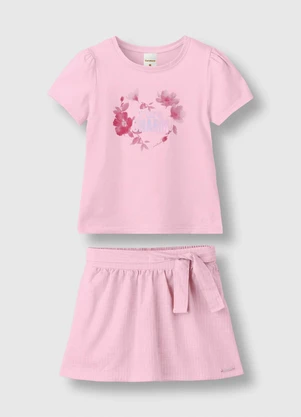 Carinhoso - Conjunto Pure Charm com Bordado Rosa - CARINHOSO